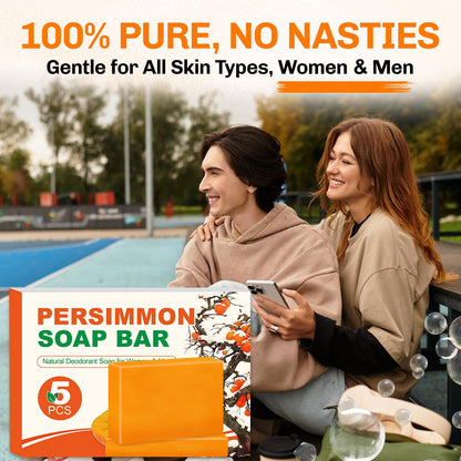 NXPPYY 5 Pcs Persimmon Soap for Old People Smell, Persimmon Soap Bar for Body Odor Control, Natural Organic Deodorant Body Wash Soap for Women & Men NXPPYY