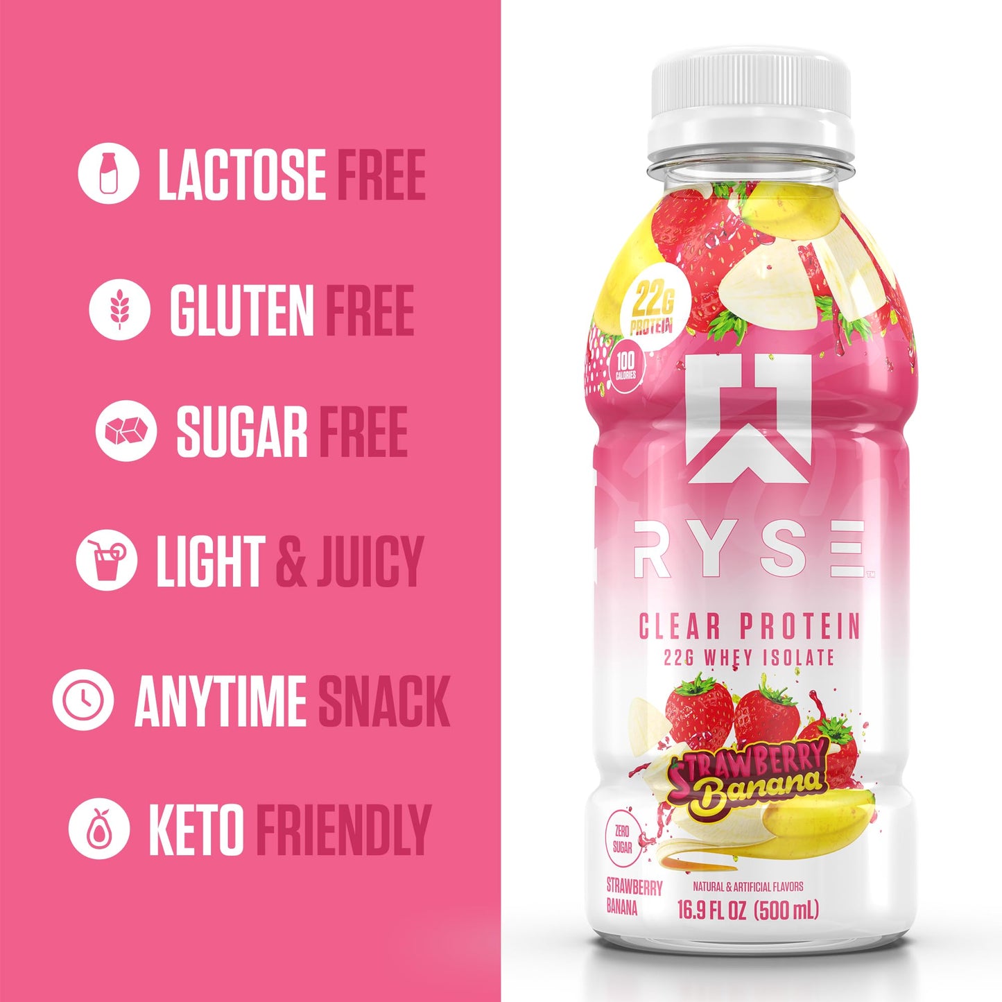 RYSE Clear Protein Drink - Variety Pack - 100 Calories, 22g Whey Isolate Protein Shake, Sugar-Free, 0g Fat & Lactose-Free - Refreshing Ready-to-Drink Beverage - 16.9 fl oz Bottles (12-Pack)