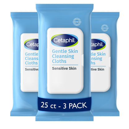 Cetaphil Cleansing Face & Body Wipes, Fragrance Free, 25ct, 3-Pack Cetaphil