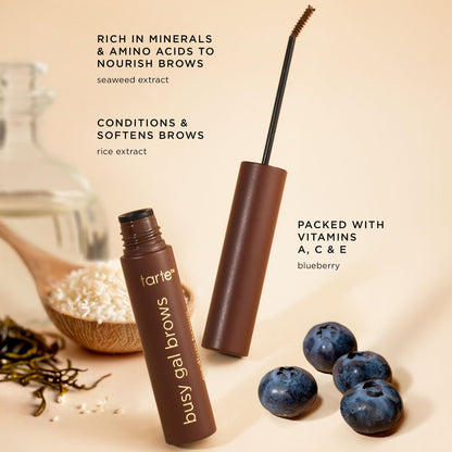 tarte busy gal tinted brow gel – 3-in-1 Waterproof Longwear Eyebrow Gel to Shape, Tint & Set Brows, Infused with Vitamin E, Vegan & Cruelty-Free, full size, med brown tarte