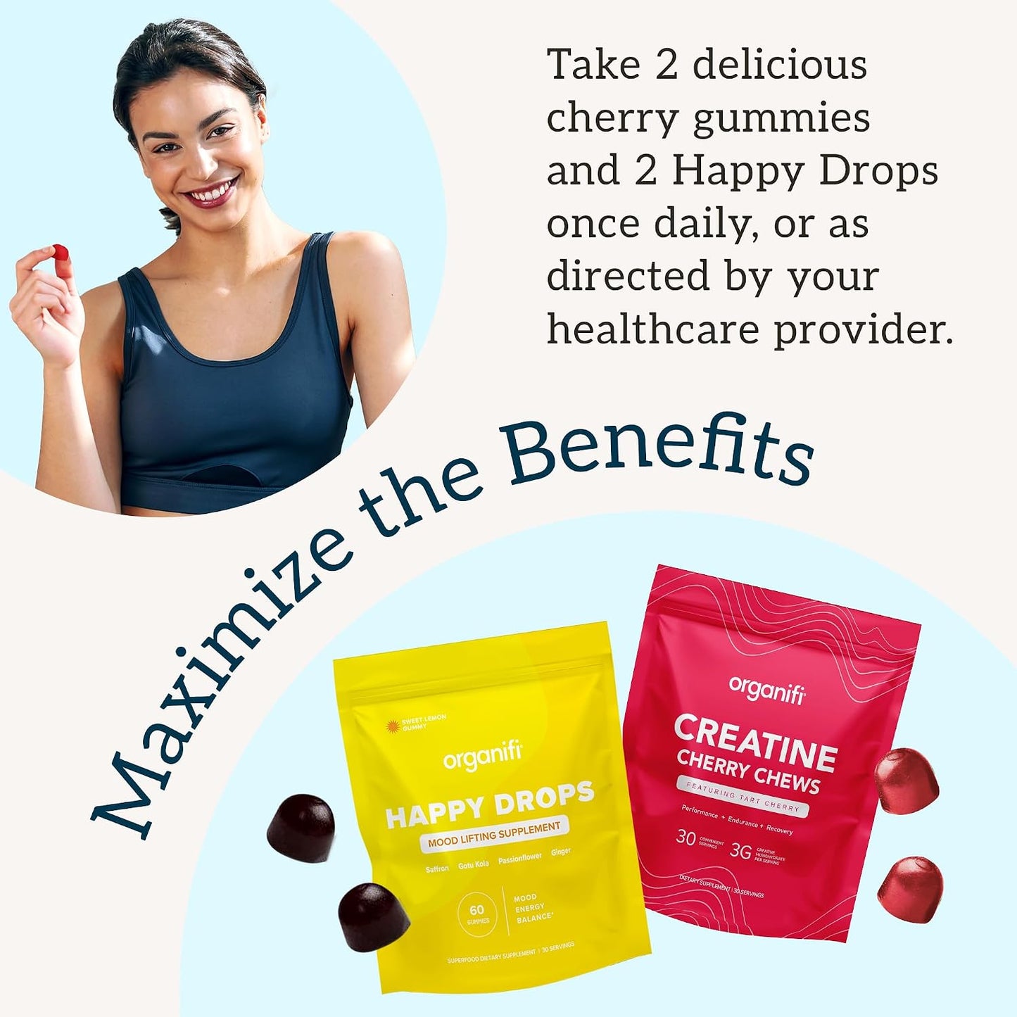 Organifi Strength and Mood Bundle - 30 Servings of Creatine Cherry Chews and Lemon Happy Drops - Delicious Creatine Monohydrate and Calming Saffron Gummies for Men and Women Gsupps Australia