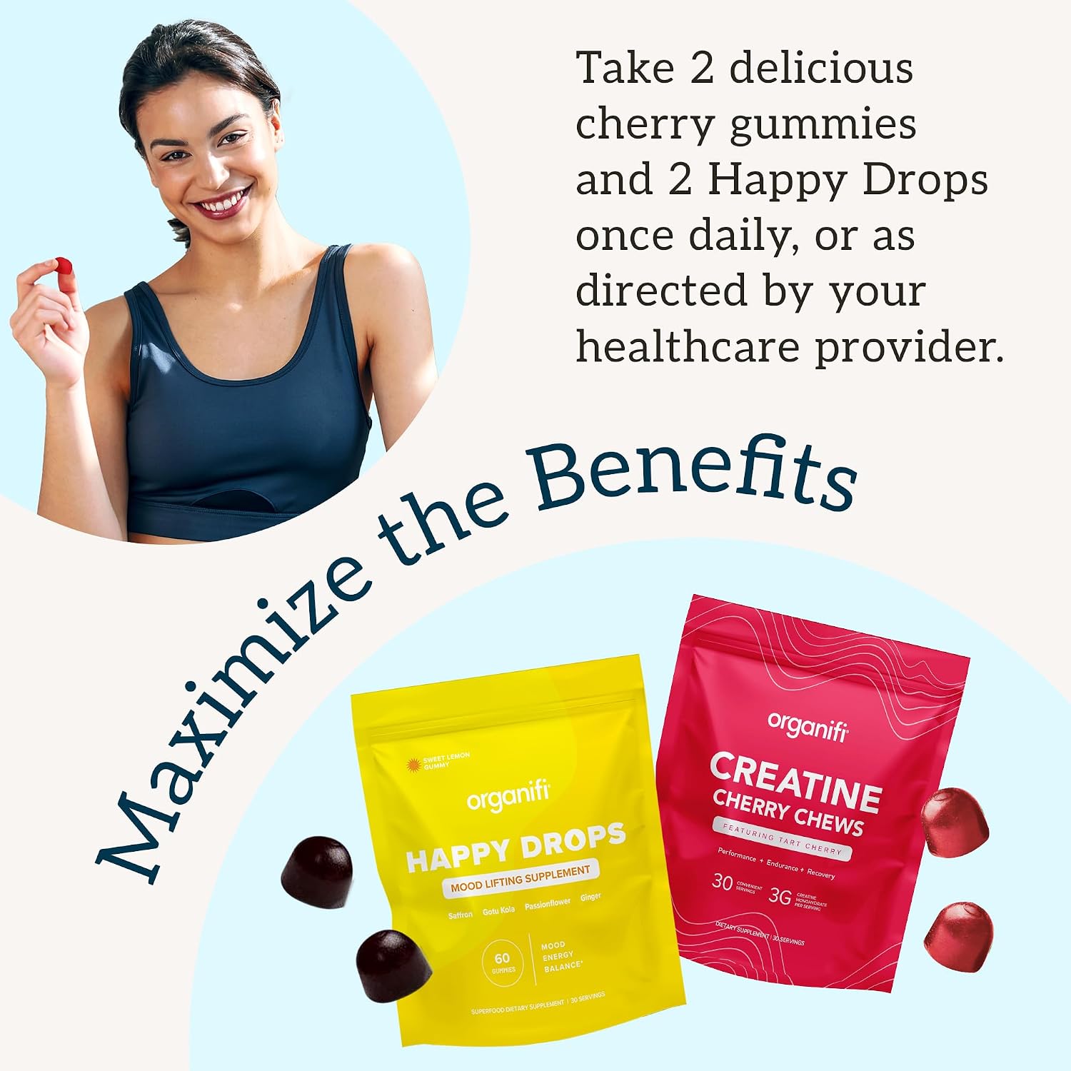 Organifi Strength and Mood Bundle - 30 Servings of Creatine Cherry Chews and Lemon Happy Drops - Delicious Creatine Monohydrate and Calming Saffron Gummies for Men and Women Gsupps Australia