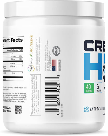 Bucked Up Creatine HMB 40 Servings Unflavored | 5g Creatine Monohydrate with 1.5g myHMB and 5mg BioPerine | Dietary Supplement Powder for Men and Women