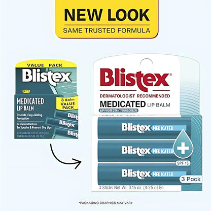 Blistex Medicated Lip Balm SPF 15, 24 Hr Moisture, 0.15 oz, 3 Count Blistex