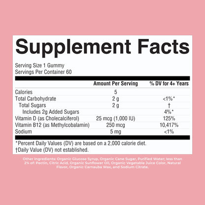 MARYRUTH'S Organic Vitamin D3 + B12 Gummies for Ages 4+ | Bone Health | Immune Support | Energy Metabolism | Cognitive Function | Vegan | Non-GMO MARYRUTH'S
