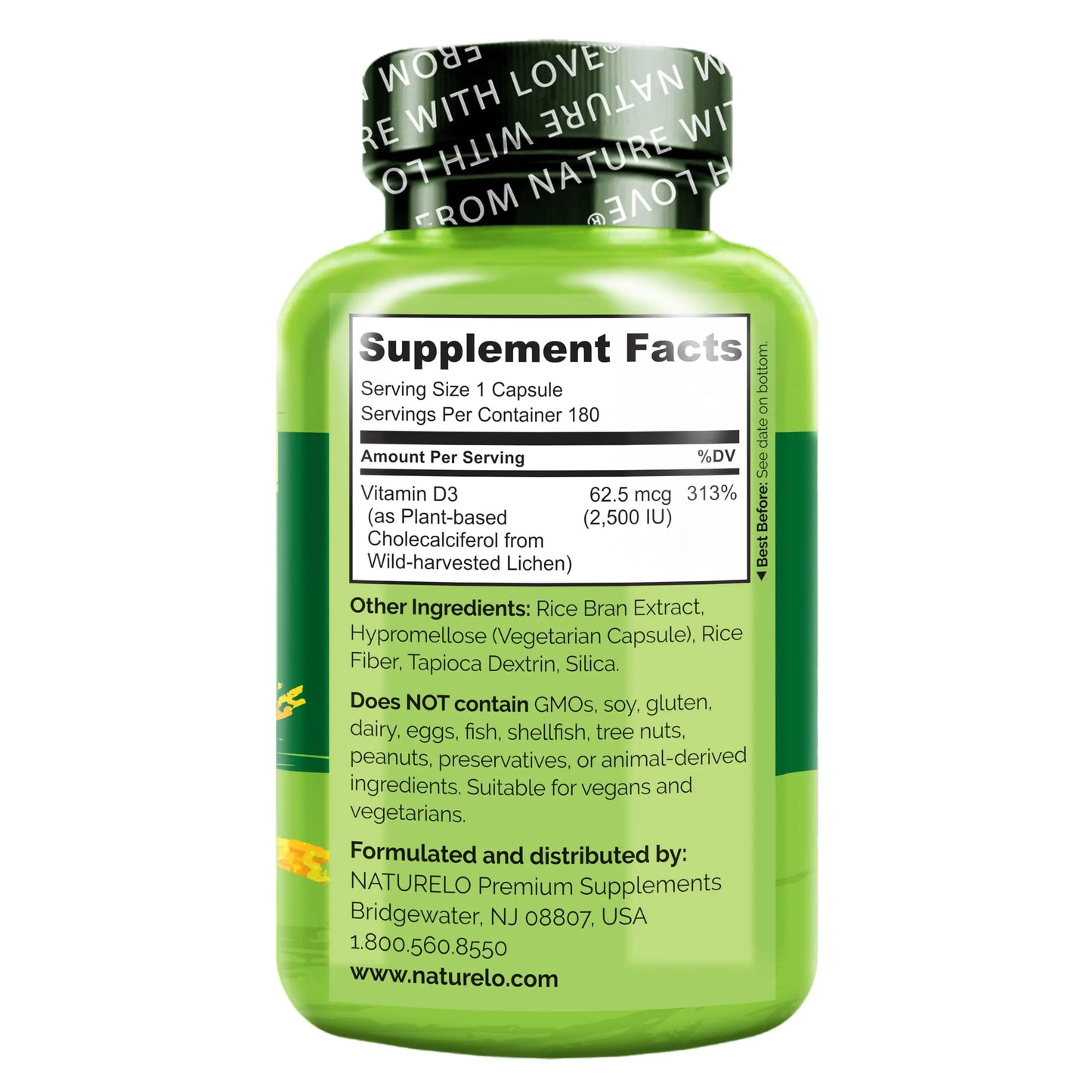 NATURELO Vitamin D - 2500 IU - Plant Based from Lichen - Natural D3 Supplement for Immune System, Bone Support, Joint Health - Vegan NATURELO