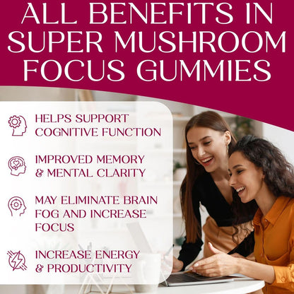 Auri Nutrition Super Mushroom Focus Gummies w/Lion's Mane, Alpha GPC & Rhodiola – Mushroom Supplement to Support Cognitive Function, Mental Clarity, Focus & Energy Auri