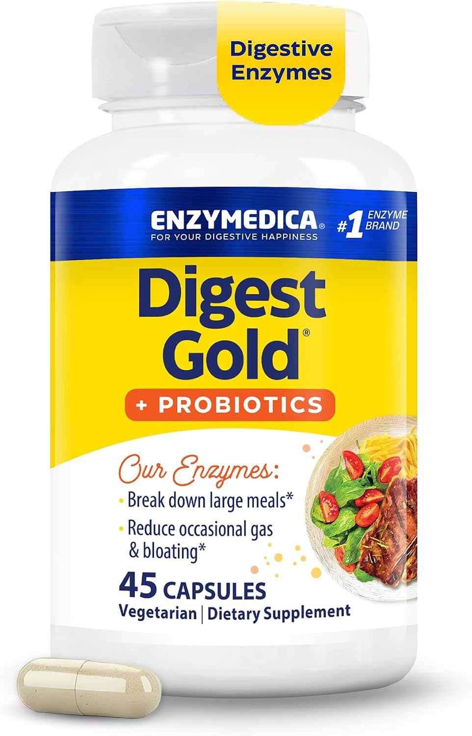 Enzymedica Digest Gold + Probiotics - Digestive Enzyme Supplement for Women & Men, Enzyme and Probiotic Capsules for Digestion, Gut Health Support, Helps Gas & Bloating, Vegetarian - 45 Caps Gsupps Australia
