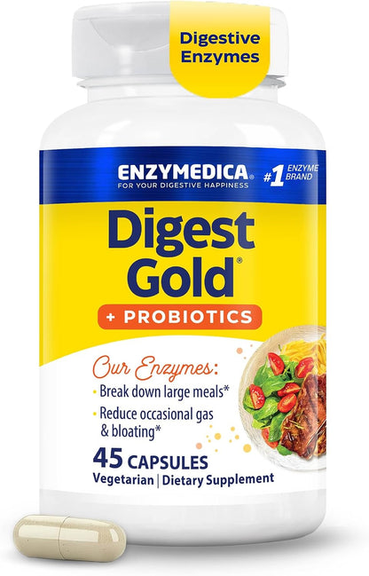 Enzymedica Digest Gold + Probiotics - Digestive Enzyme Supplement for Women & Men, Enzyme and Probiotic Capsules for Digestion, Gut Health Support, Helps Gas & Bloating, Vegetarian - 45 Caps Gsupps Australia
