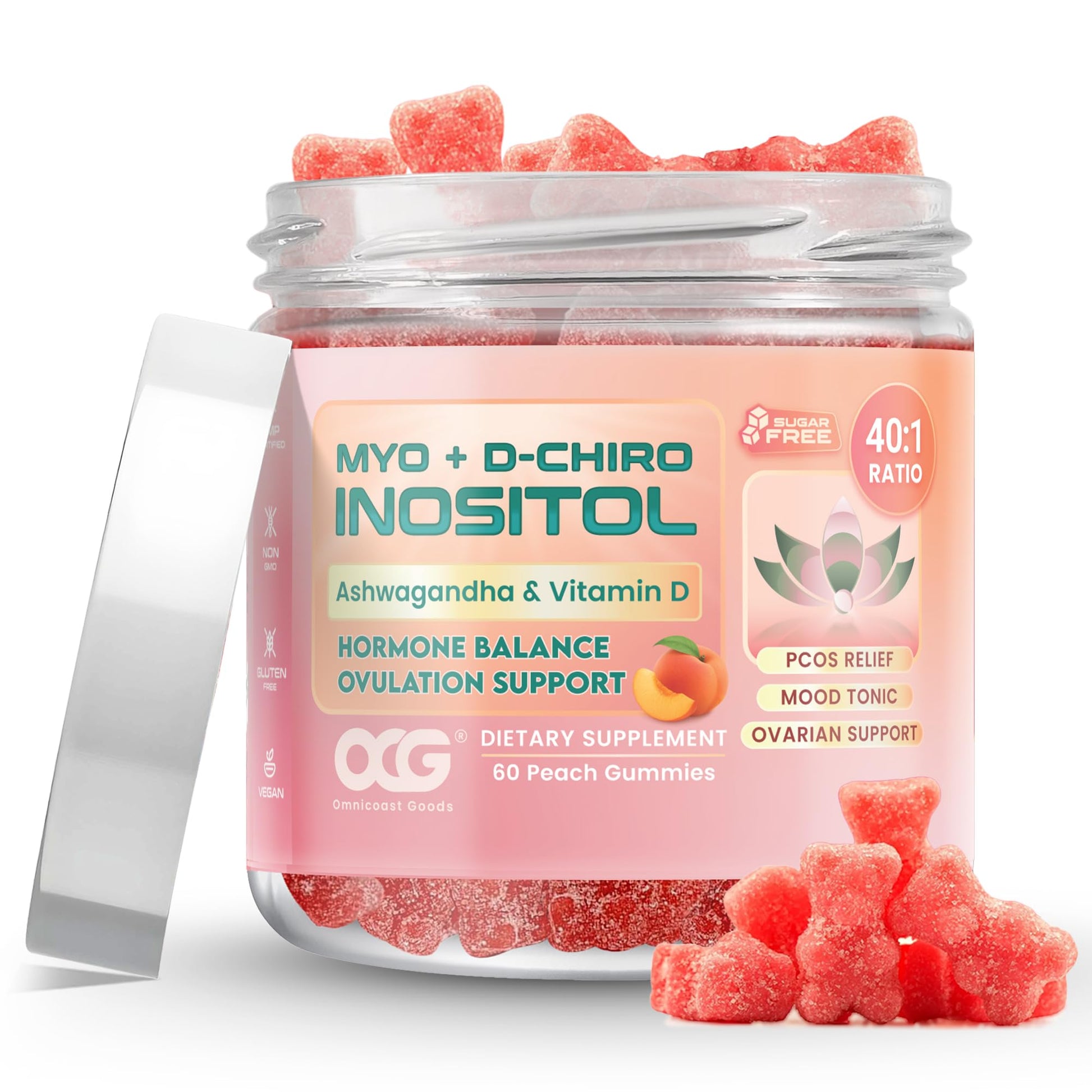 OMNICOAST GOODS, OCG Myo-Inositol & D-Chiro Inositol Gummies with Ashwagandha | PCOS Support | Ovulation & Mood Support, 40:1 Ratio Inositol for Hormone Balance, Sugar-Free, Non-GMO (60 Gummies) OMNICOAST GOODS, OCG buy australia supplements