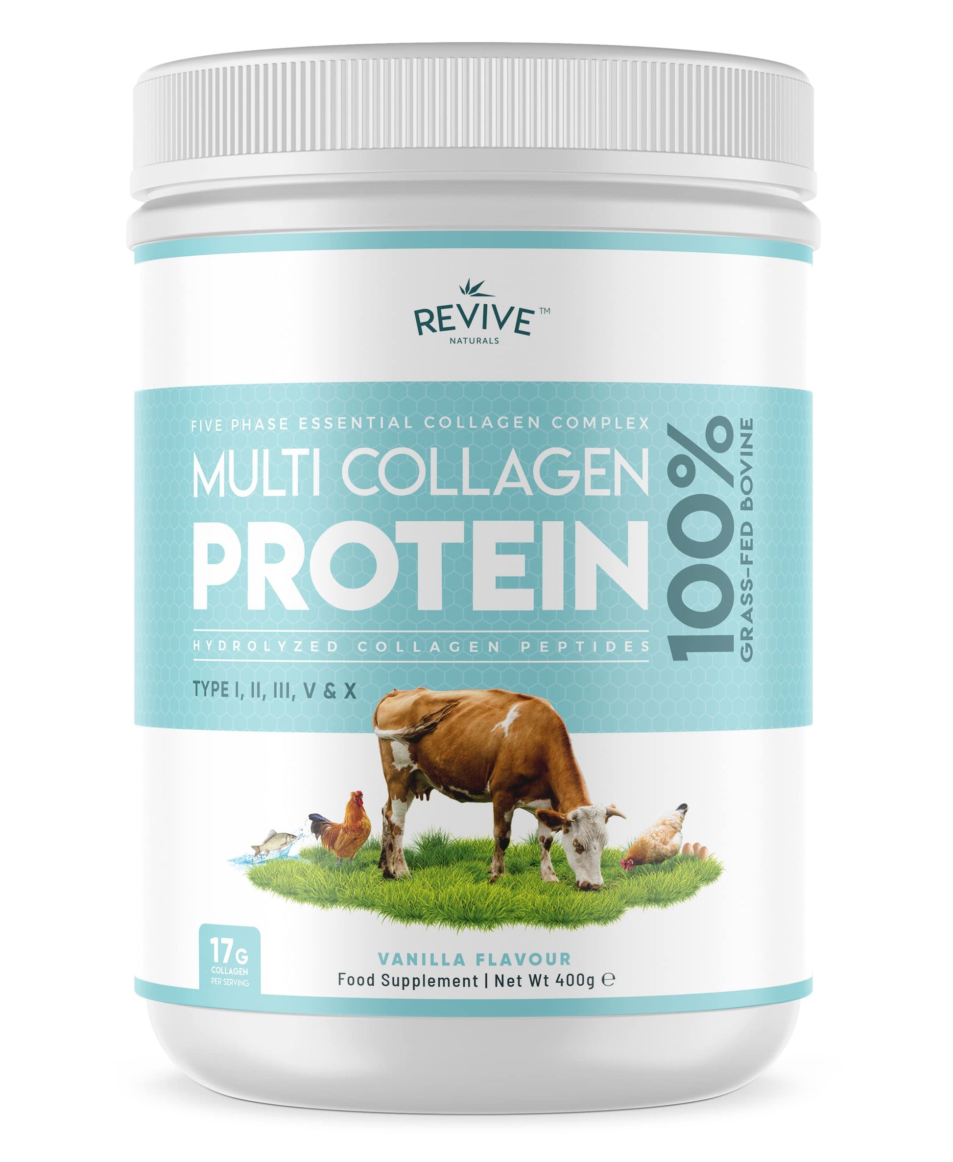 Vanilla Multi Collagen Protein Powder - 400g - Unsweetened - 5 Types of Collagen Peptides Revive Naturals buy australia supplements