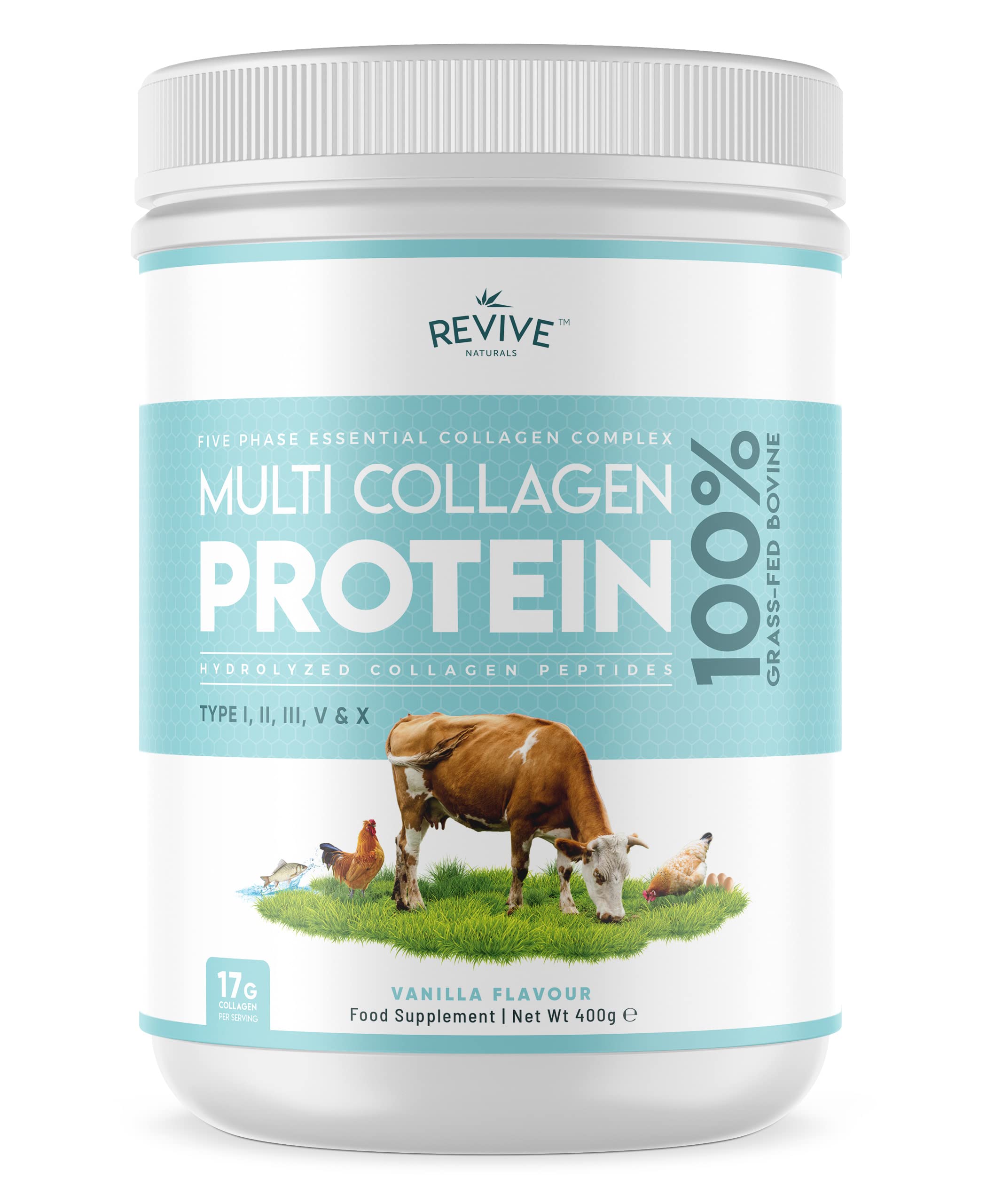 Vanilla Multi Collagen Protein Powder - 400g - Unsweetened - 5 Types of Collagen Peptides Revive Naturals buy australia supplements