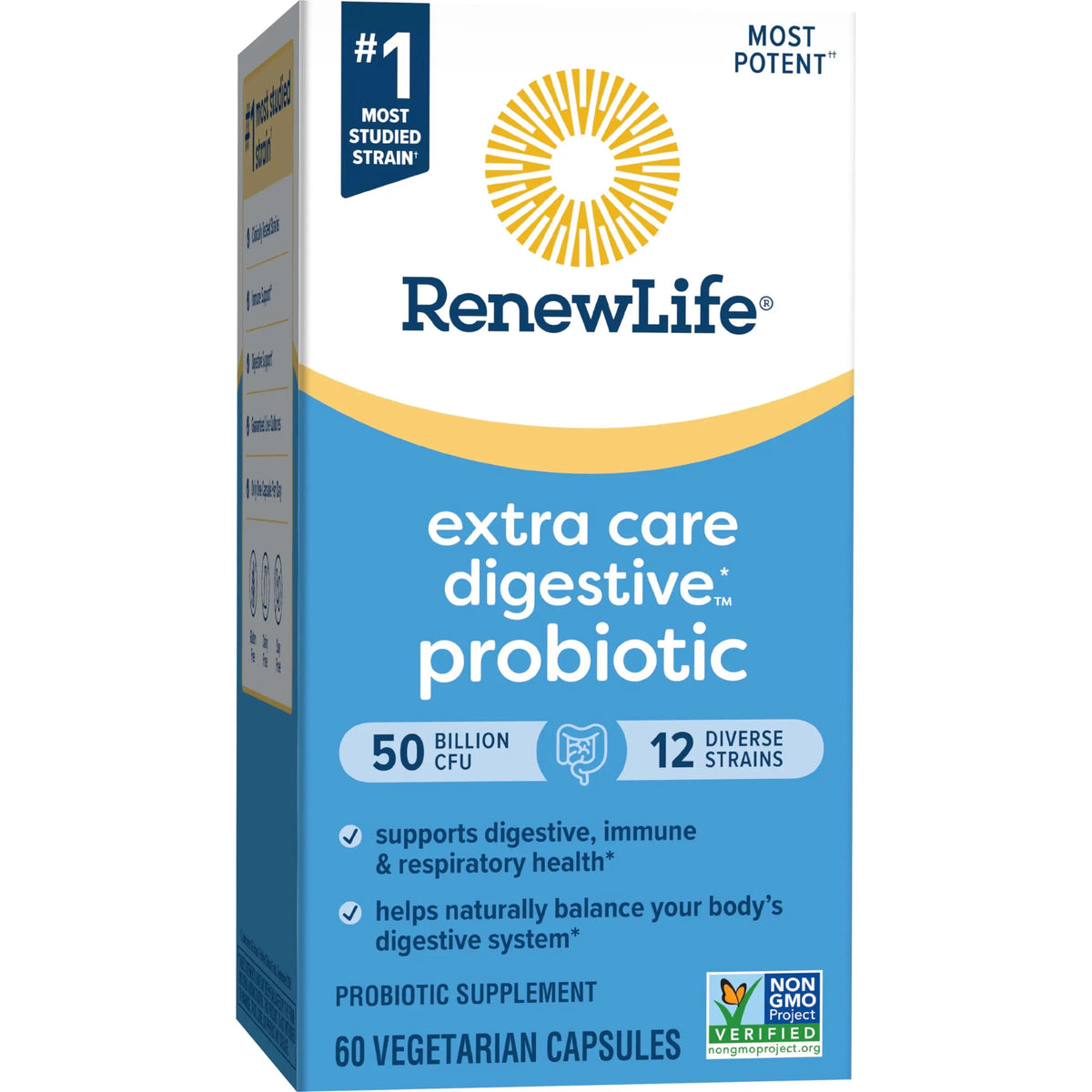 Renew Life Extra Care Digestive Probiotic Capsules, 50 Billion CFU Guaranteed, Daily Supplement Supports Immune, Digestive, Respiratory Health(1), L. Rhamnosus GG Renew Life
