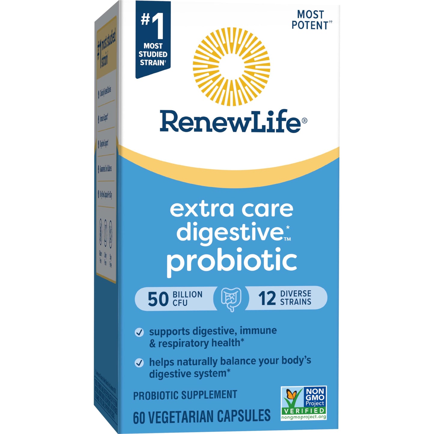Renew Life Extra Care Digestive Probiotic Capsules, 50 Billion CFU Guaranteed, Daily Supplement Supports Immune, Digestive, Respiratory Health(1), L. Rhamnosus GG, Dairy, Soy and Gluten-Free, 90 Count | 90 Vegetarian Capsules | Supports Digestive, Immune Gsupps Australia