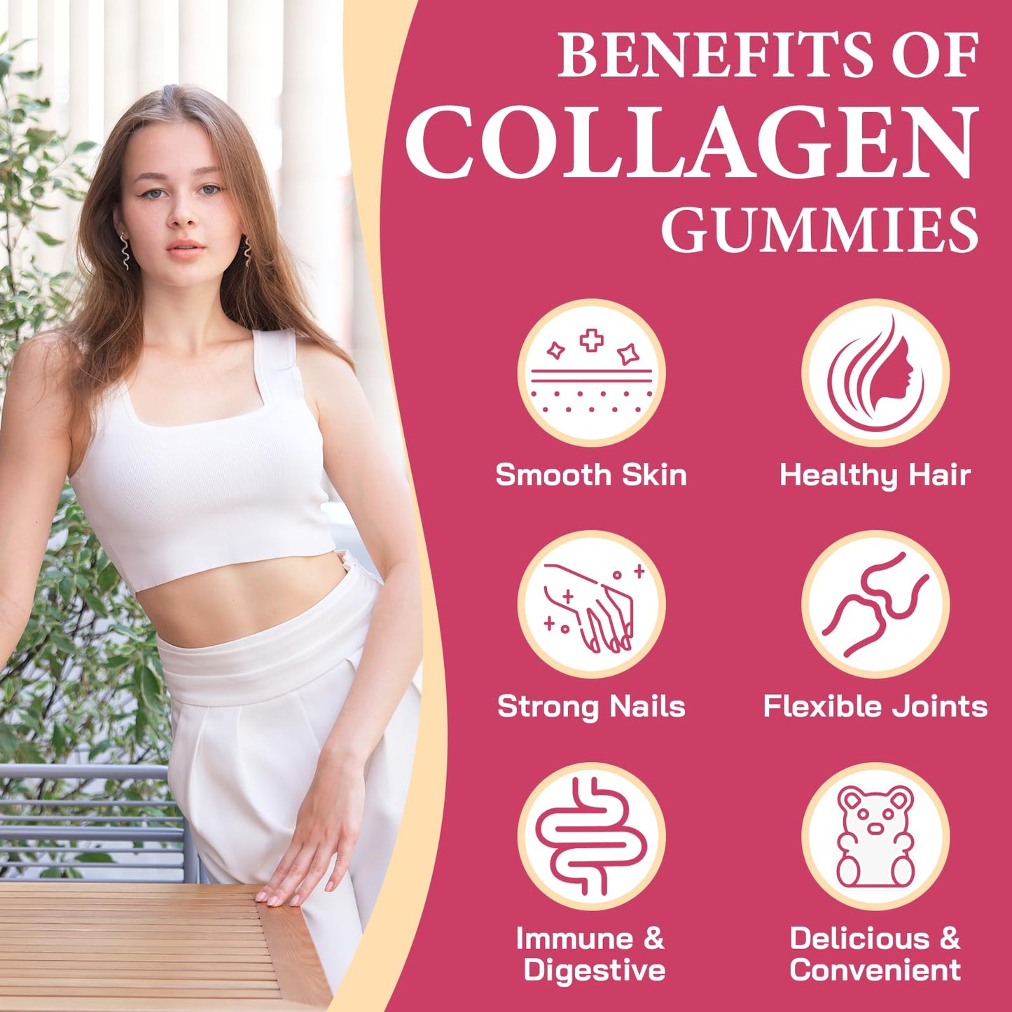 OHaboth Collagen Gummies for Women, Hydrolyzed Collagen Peptides Type I, II, III, V, X, 0 Sugar - Collagen Gummies for Skin, Wrinkles, Hair, Nails OHaboth