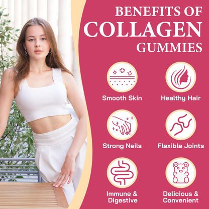 OHaboth Collagen Gummies for Women, Hydrolyzed Collagen Peptides Type I, II, III, V, X, 0 Sugar - Collagen Gummies for Skin, Wrinkles, Hair, Nails OHaboth