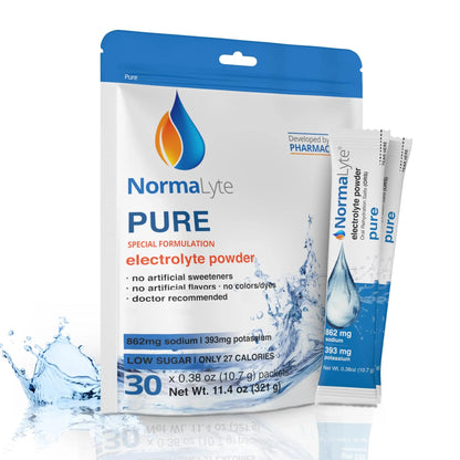 NormaLyte Pure Unflavored | Electrolyte Powder Packets | Sodium & Potassium Hydration Drink Mix | 30 Count | No Dyes, No Stevia NormaLyte