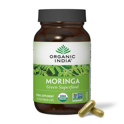 ORGANIC INDIA Moringa Herbal Supplement - Green Superfood, Nutrient Dense, Pure Plant Protein, Vitamin A, E, K, Iron, Calcium, Fiber, Vegan ORGANIC INDIA