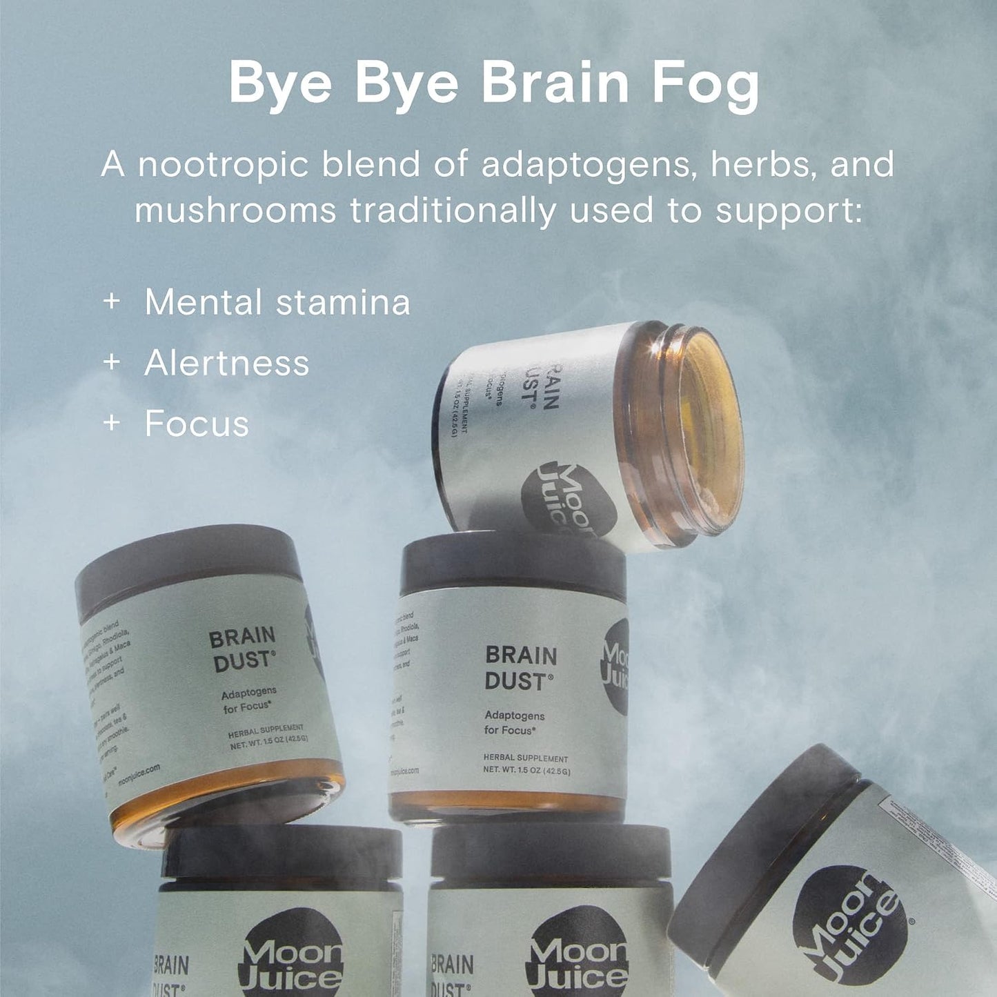 Moon Juice Brain Dust - Adaptogenic Mushroom Supplement for Memory & Focus - Lion’s Mane, Ginkgo Biloba & Ashwagandha - Caffeine-Free, Vegan Brain Supplement - 1.5 oz