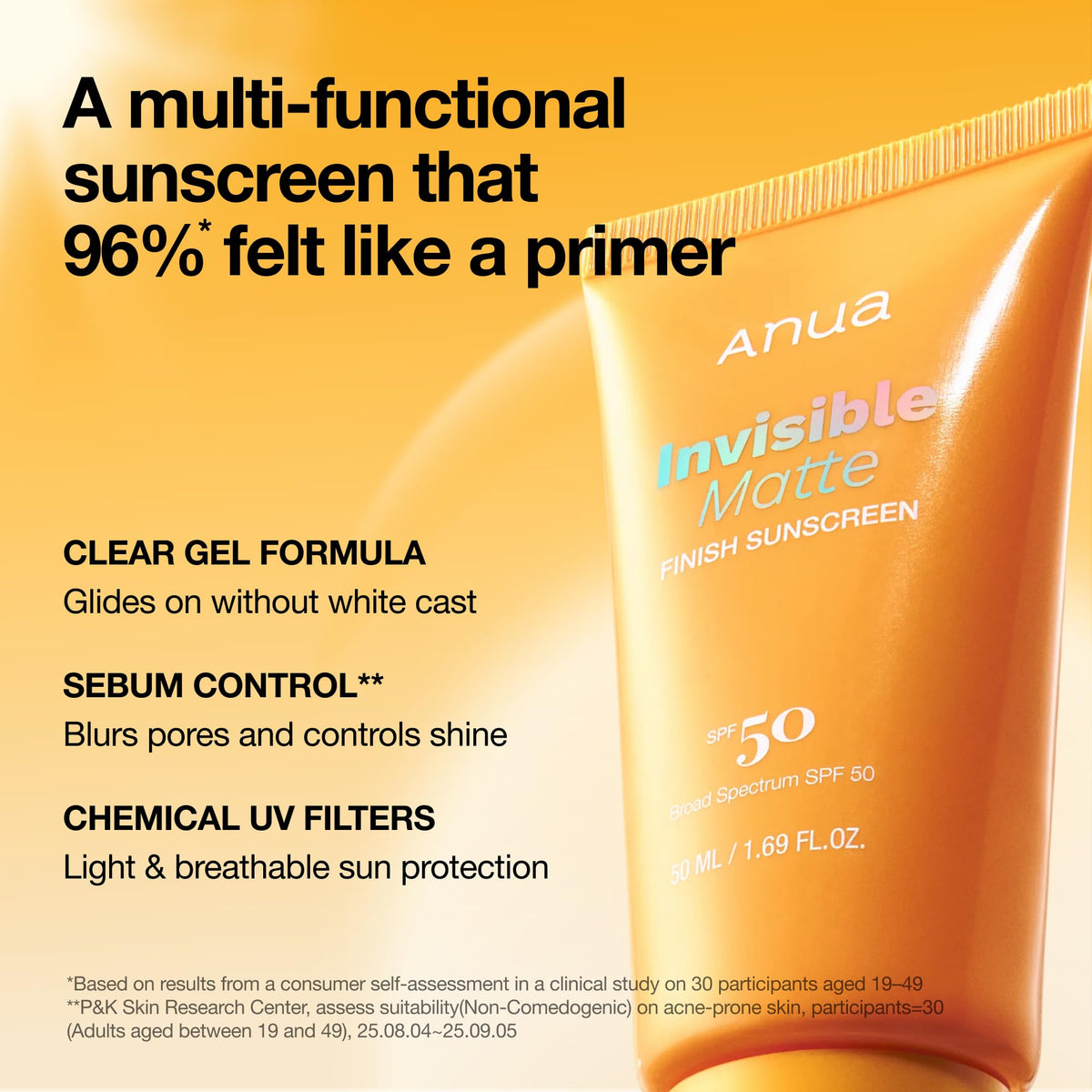 Anua Invisible Matte Finish Sunscreen, 1.69 fl.oz ANUA