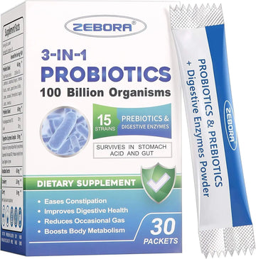 Probiotics for Women & Men - 100 Billion Plus Digestive Enzymes & Prebiotics, Highest Potency 3-in-1 Complete Probiotics for Digestive Health, Immune Support ZEBORA buy australia supplements