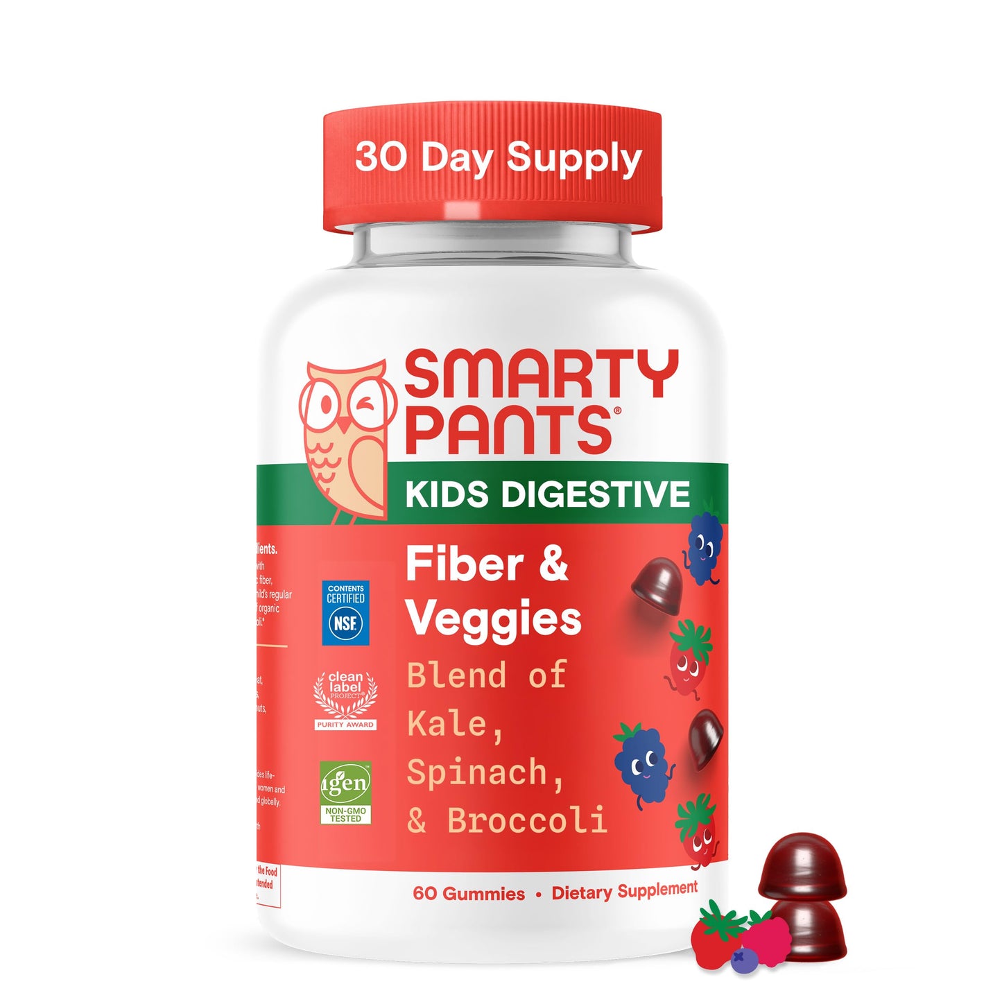 SmartyPants Kids Fiber & Veggies: Prebiotic Fiber Gummies for Kids, Fiber Supplement with Inulin, Organic Green Veggie Blend, Vegan, Gluten Free SmartyPants