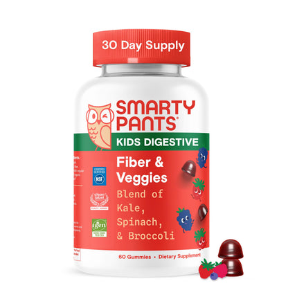 SmartyPants Kids Fiber & Veggies: Prebiotic Fiber Gummies for Kids, Fiber Supplement with Inulin, Organic Green Veggie Blend, Vegan, Gluten Free SmartyPants