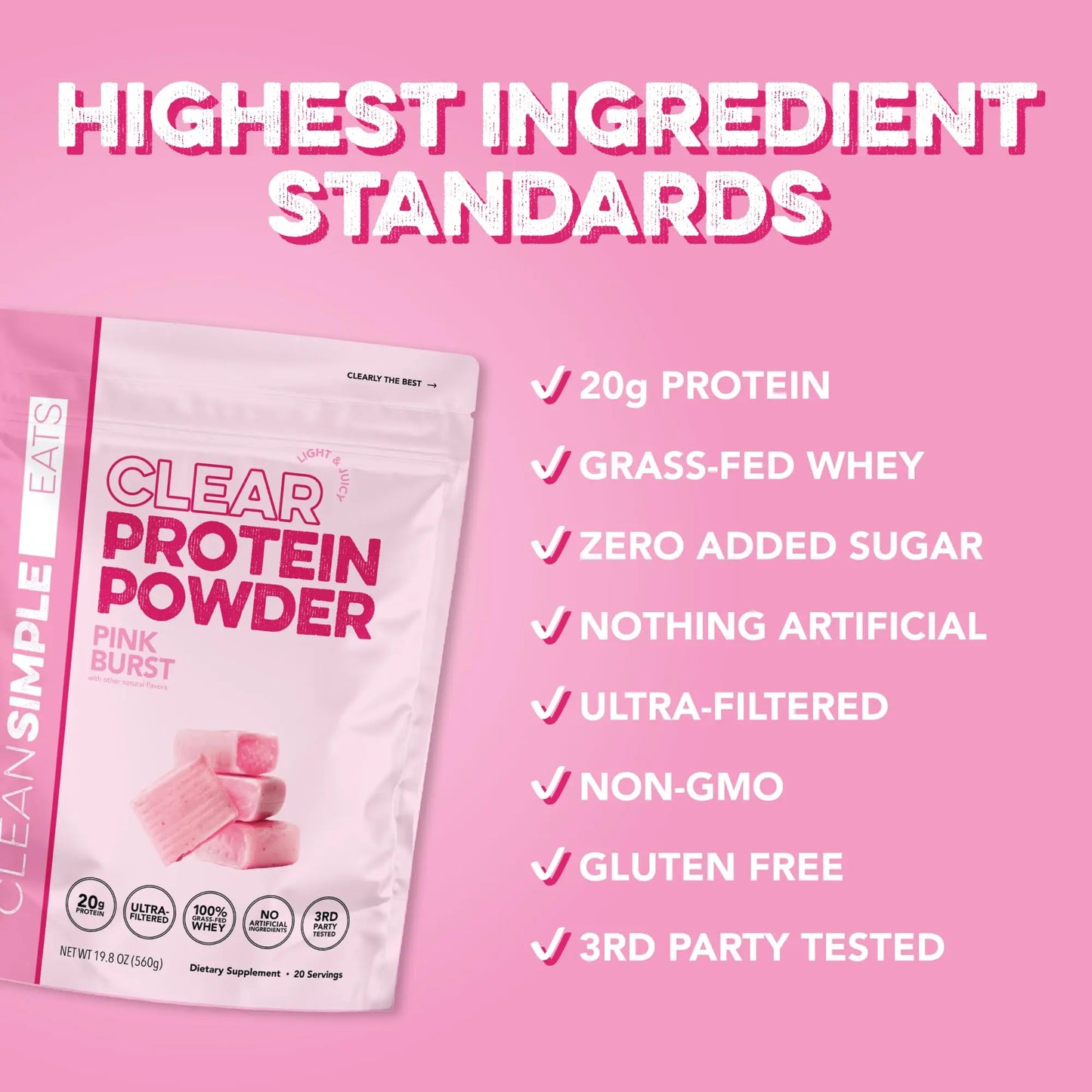 Clean Simple Eats Clear Protein Drinks, 20G Grass Fed Whey Protein Isolate, Ultra Filtered, Light & Refreshing Beverage, Low Lactose, No Artificial Ingredients, Clean Simple Eats