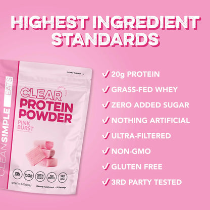 Clean Simple Eats Clear Protein Drinks, 20G Grass Fed Whey Protein Isolate, Ultra Filtered, Light & Refreshing Beverage, Low Lactose, No Artificial Ingredients, Clean Simple Eats