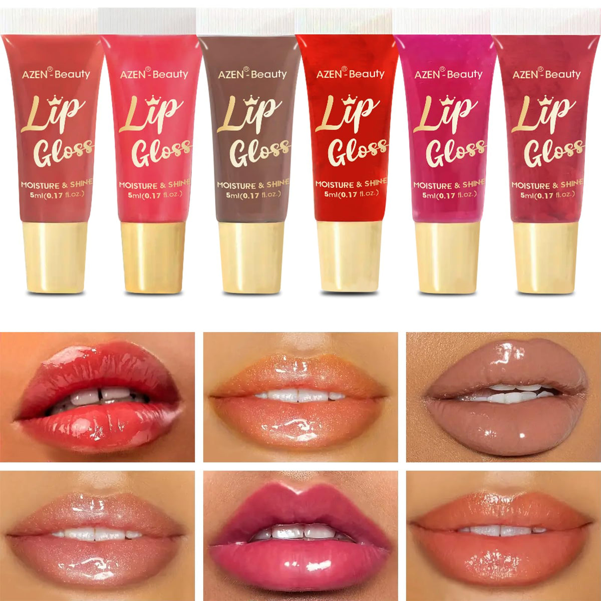 AZEN 24 Pack Lip Gloss Set, Color Lip Oil for Dry Cracked Lips Moisturizing Hydrating Nourishing with Vitamin E AZEN