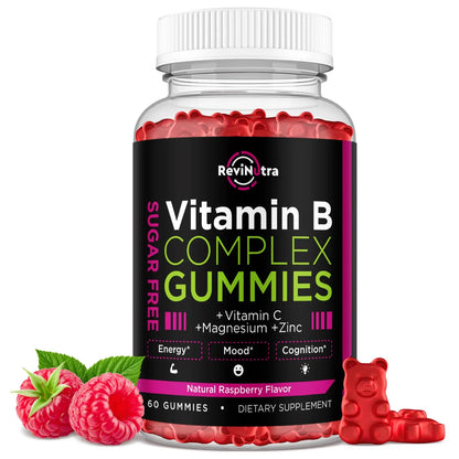 Vitamin B Complex Gummies for Women & Me, Vitamin B12, B1, B2, B3, B6, B7, B9 with Vitamin C, Zinc, Magnesium & CoQ10 for Energy, Brain, Nervous System & Mood, ReviNutra