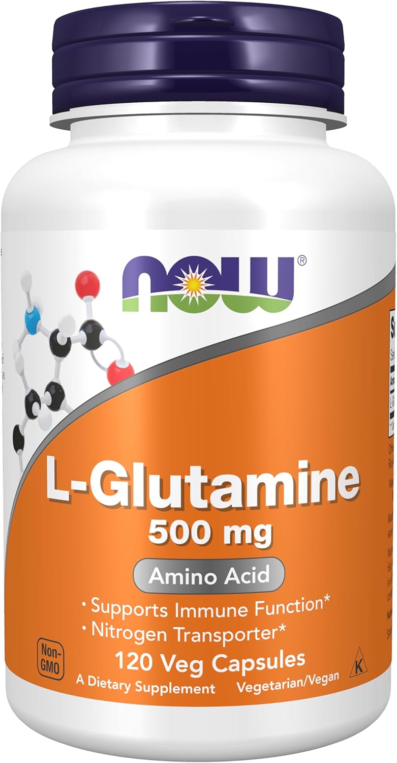 NOW Foods Supplements, L-Glutamine 500 mg, Nitrogen Transporter*, Amino Acid, 120 Veg Capsules Gsupps Australia