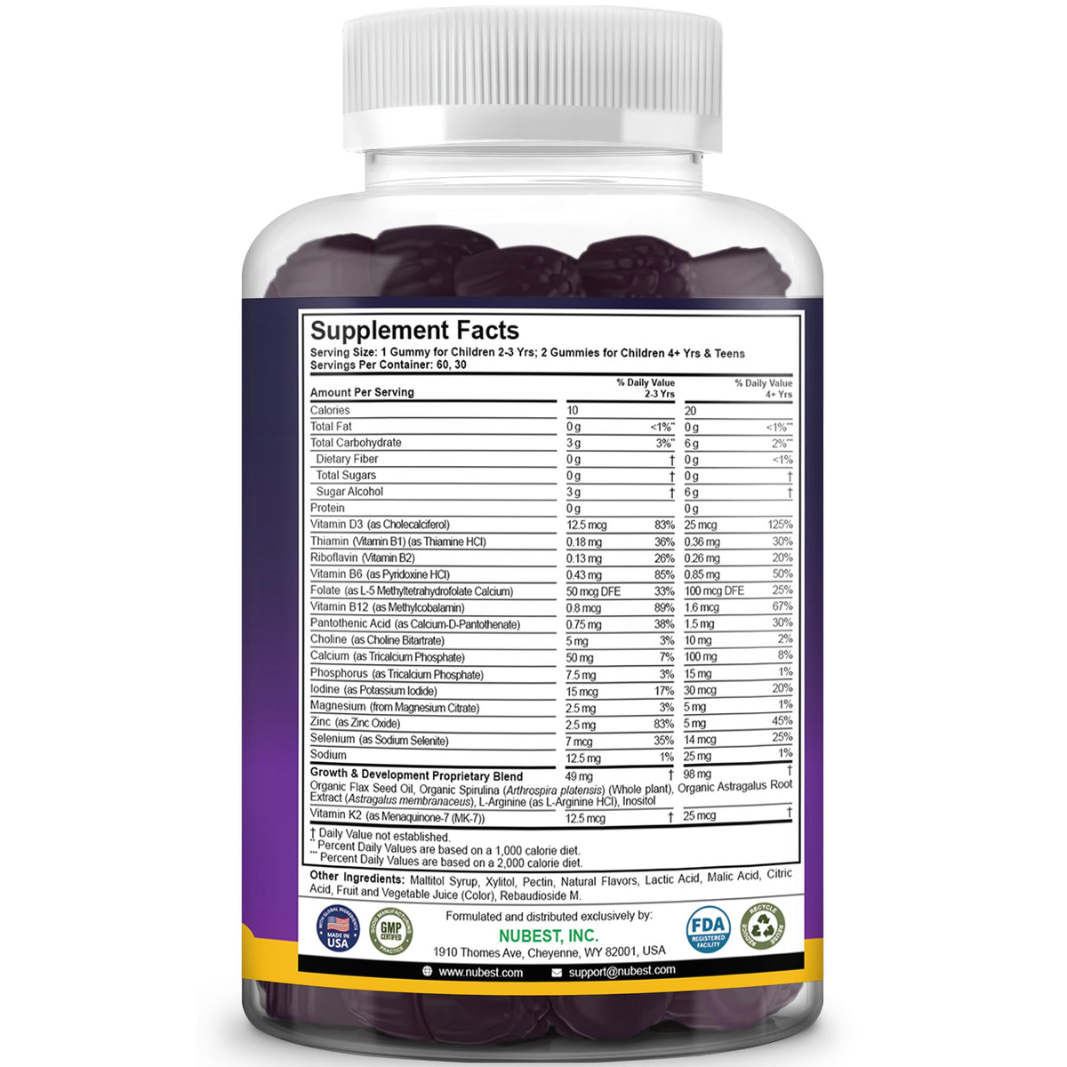 NuBest Tall Gummies for Kids Age 2+ & Teens | Bone Strength, Immunity, Digestive Health with Calcium, Vitamin D3, K2, B Complex, Magnesium, Zinc NuBest