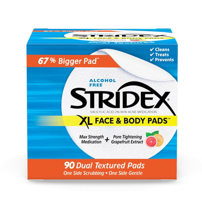 Stridex XL Face Body Pads, Exfoliating Salicylic Acid Acne Treatment, 90 Ct Stridex
