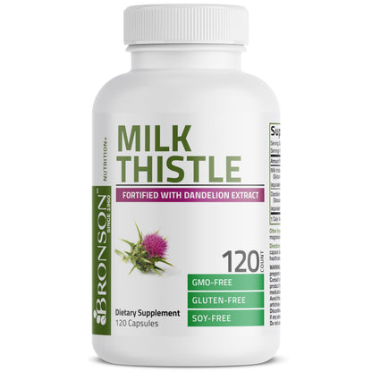 Bronson Milk Thistle Silymarin Marianum & Dandelion Extract Liver Health Support, Antioxidant Support, Detox, 120 Capsules Bronson