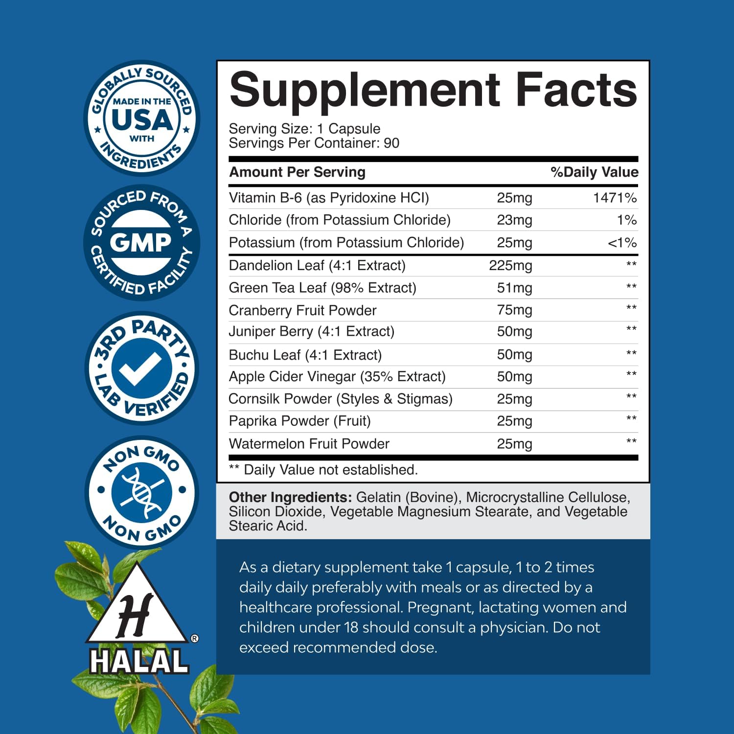 Water Away Herbal Diuretic Pills High Strength - Fluid Retention Supplement with Dandelion Leaf Extract & Green Tea for Bloating Relief for Women & Men - Capsules for Leg & Feet Swelling - 90 Count Gsupps Australia