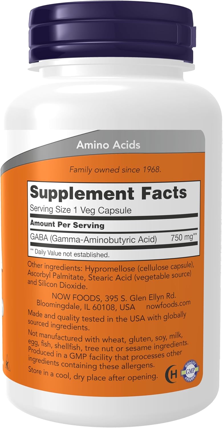 Now Foods, Gaba 750mg, 100 Veg Capsules Gsupps Australia