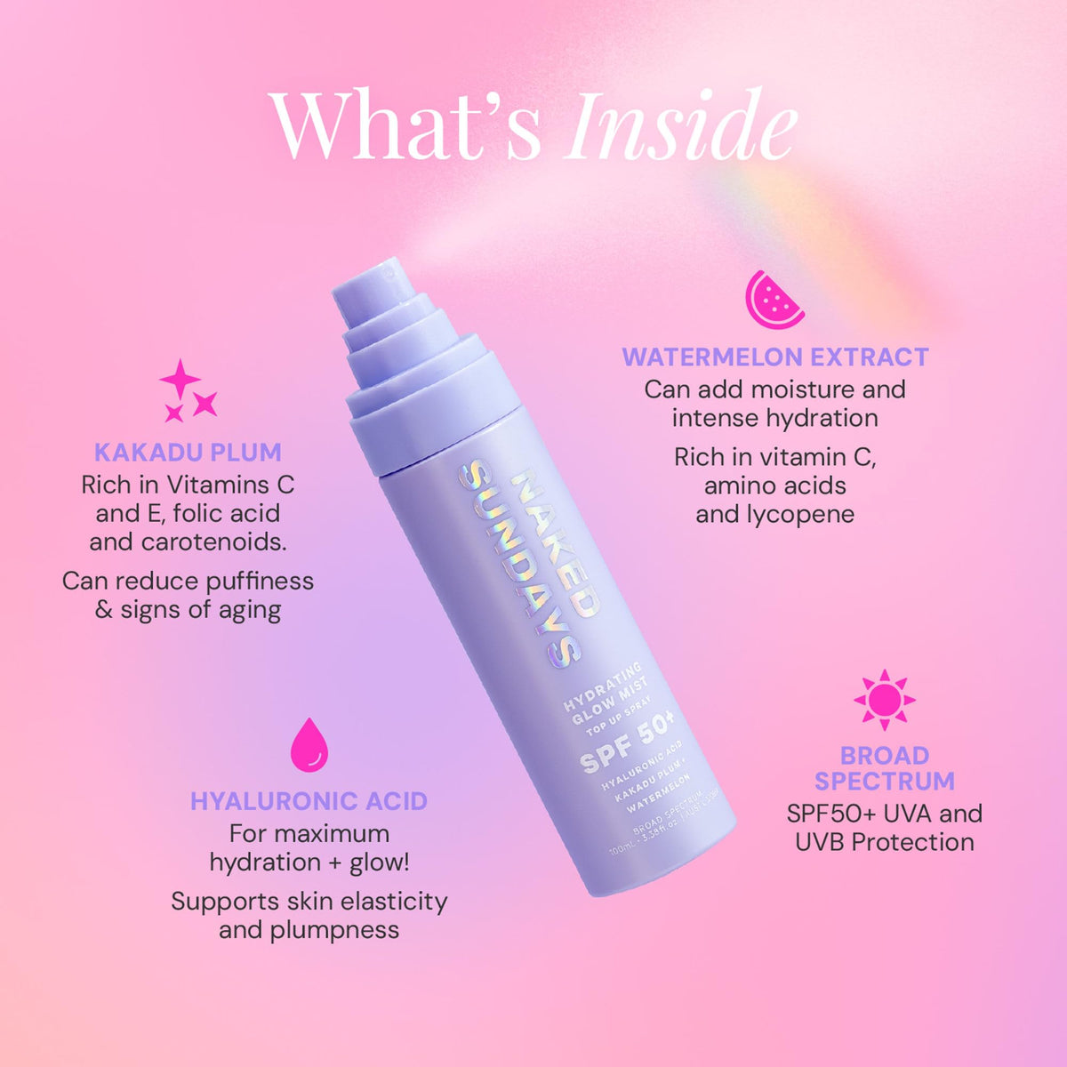 Naked Sundays Hydrating Glow Sunscreen Mist SPF 50 Facial Spray, 75ml Naked Sundays