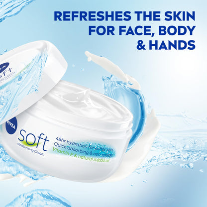 NIVEA Soft Refreshingly Soft Moisturizing Cream, Lightweight Body Moisturizer for Face, Body and Hands, Body Cream Enriched NIVEA