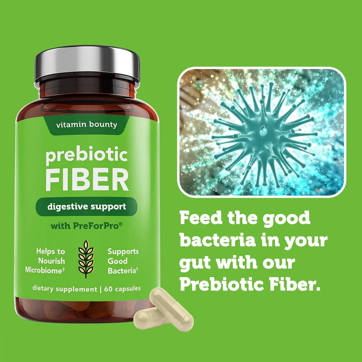 Vitamin Bounty Prebiotic Capsules - PreforPro® Prebiotics Supplement for Women & Men Digestive Health & Advanced Gut Health – No Fiber, No Bloating Vitamin Bounty