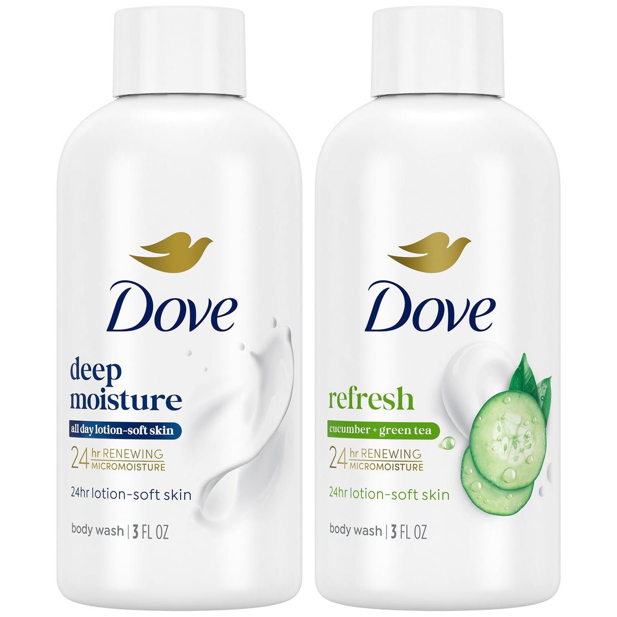 Dove Travel Body Wash Set, Deep Moisture & Refresh, 3 Oz Ea Dove