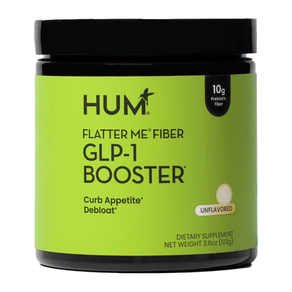 HUM Flatter Me Fiber Supplement, Strawberry Lemon, Women & Men | Prebiotics & Digestive Enzymes, Support Weight & Bloating, Digestive & Gut Health, Fiber Powder Drink Mix, 10 Servings