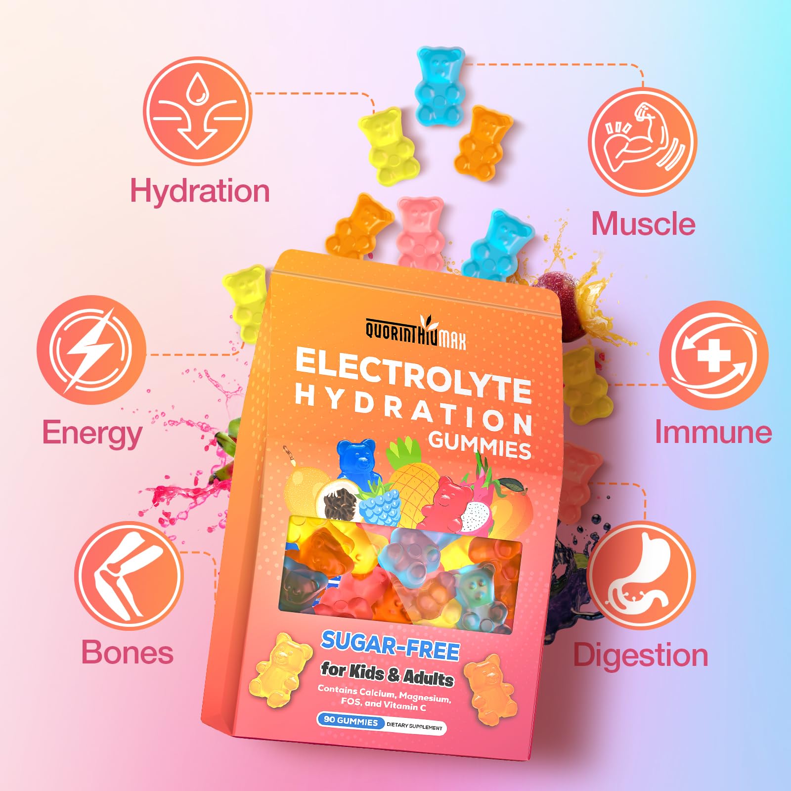 Electrolyte Gummies Sugar Free | Electrolyte Hydration Energy Gummies for Running & Sports - Energy Chews with Calcium & Vitamin C for Kids & Adults, Quorinthiumax buy australia supplements