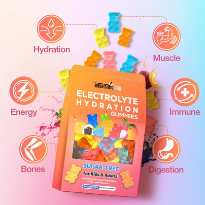 Electrolyte Gummies Sugar Free | Electrolyte Hydration Energy Gummies for Running & Sports - Energy Chews with Calcium & Vitamin C for Kids & Adults, Quorinthiumax