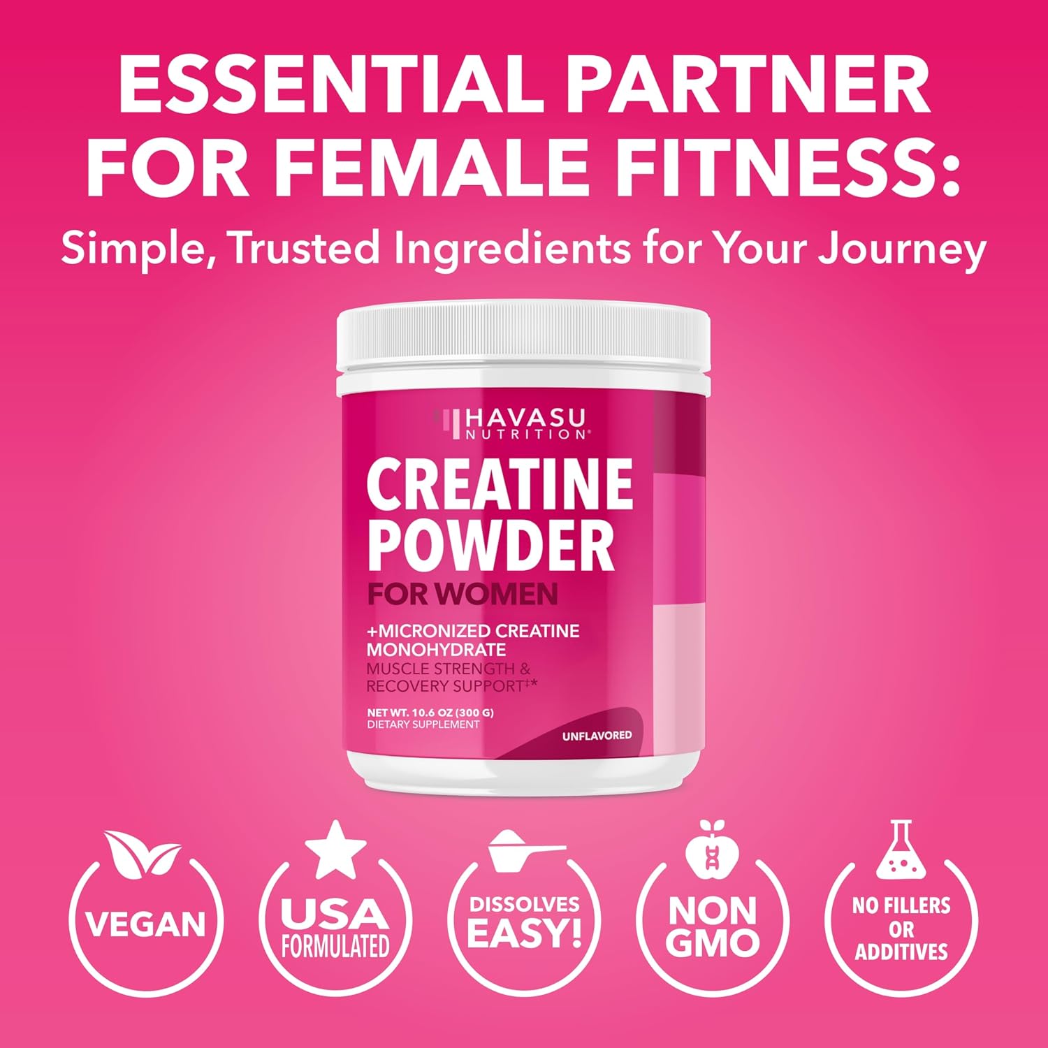 Creatine for Women, Unflavored, 300gm, 3g, Energy & Lean Muscle Support | Micronized Creatine Monohydrate Per Serving, Mental Clarity Support, Post Workout Recovery, Non-GMO, 100 Servings, Vegan Gsupps Australia