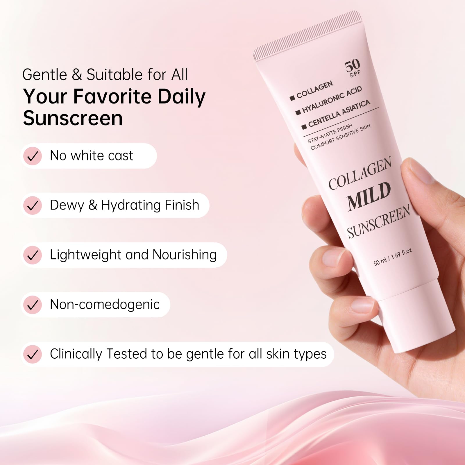 Collagen Mild Sunscreen SPF 50 for Face, Broad Spectrum Protection, Hydrating Facial Sunscreen with Peptides & Cica, Lightweight Non-Greasy, No White Cast, Natural Glow, Travel Size (2 PCS) DR.Seya buy australia supplements