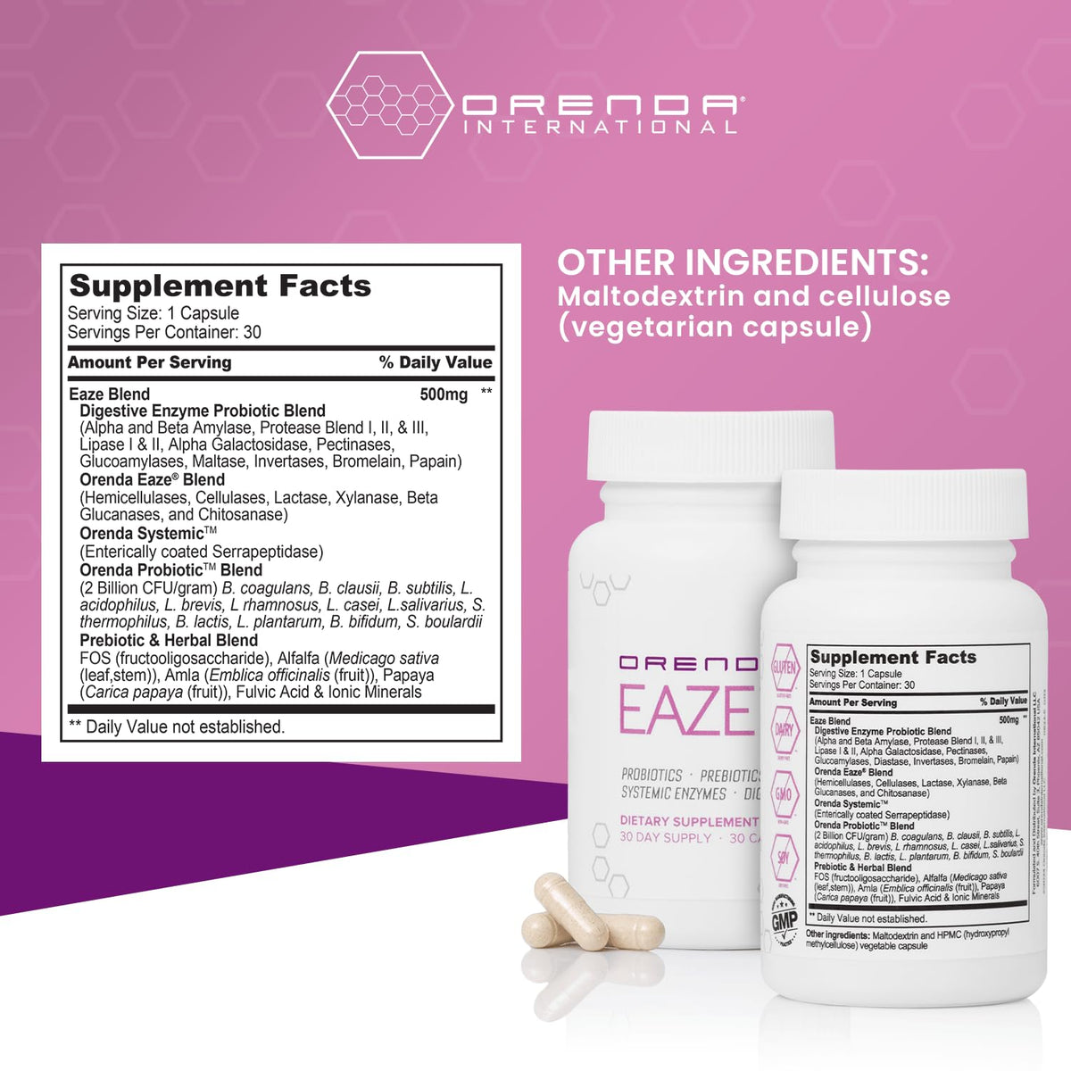 Orenda Eaze®: Gut Wellness Capsules | 6-in-1 Digestive Support with Probiotics, Endospores, Peptizyme-SP EN, Prebiotics, and Digestive Enzymes Orenda International