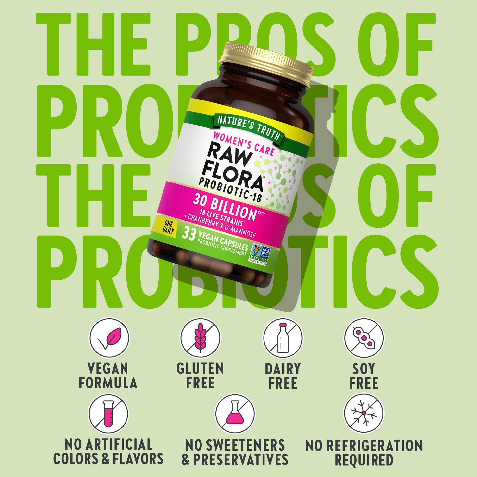 Raw Flora Probiotics for Women | 30 Billion CFU | 33 Capsules | with Cranberry and D-Mannose | Vegan, Non-GMO & Gluten Free Supplement Nature's Truth buy australia supplements
