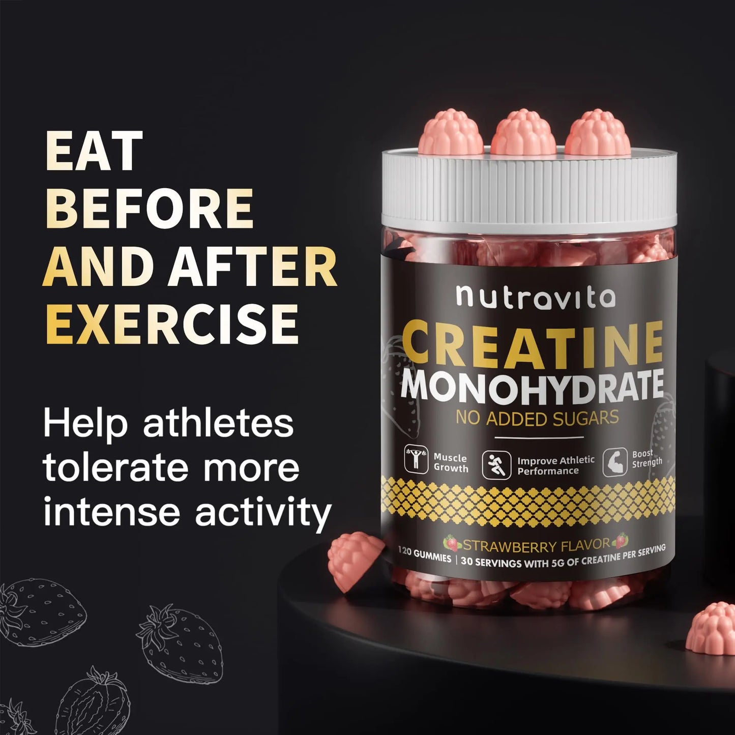 Nutravita NSF Certified Creatine Gummy - Creatine Monohydrate Gummies for Men & Women-5g of Creatine Monohydrate per Serving - Sugar Free, Nutravita