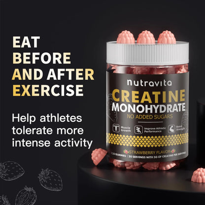 Nutravita NSF Certified Creatine Gummy - Creatine Monohydrate Gummies for Men & Women-5g of Creatine Monohydrate per Serving - Sugar Free, Nutravita